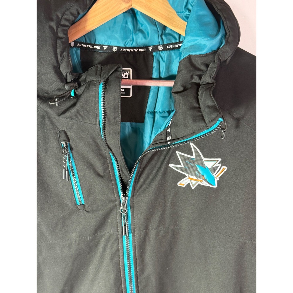 NHL San Jose Sharks Fanatics Authentic Pro Hooded Jacket Black Teal XL Mens - Picture 3 of 11